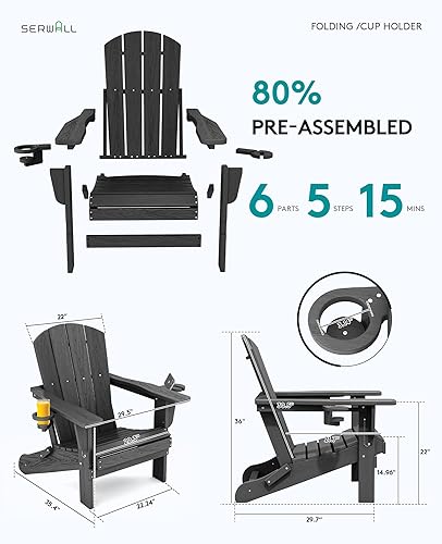 Miniatura 3 de SERWALL - Sillas Adirondack plegables de polietileno de alta densidad con textura de madera, color gris