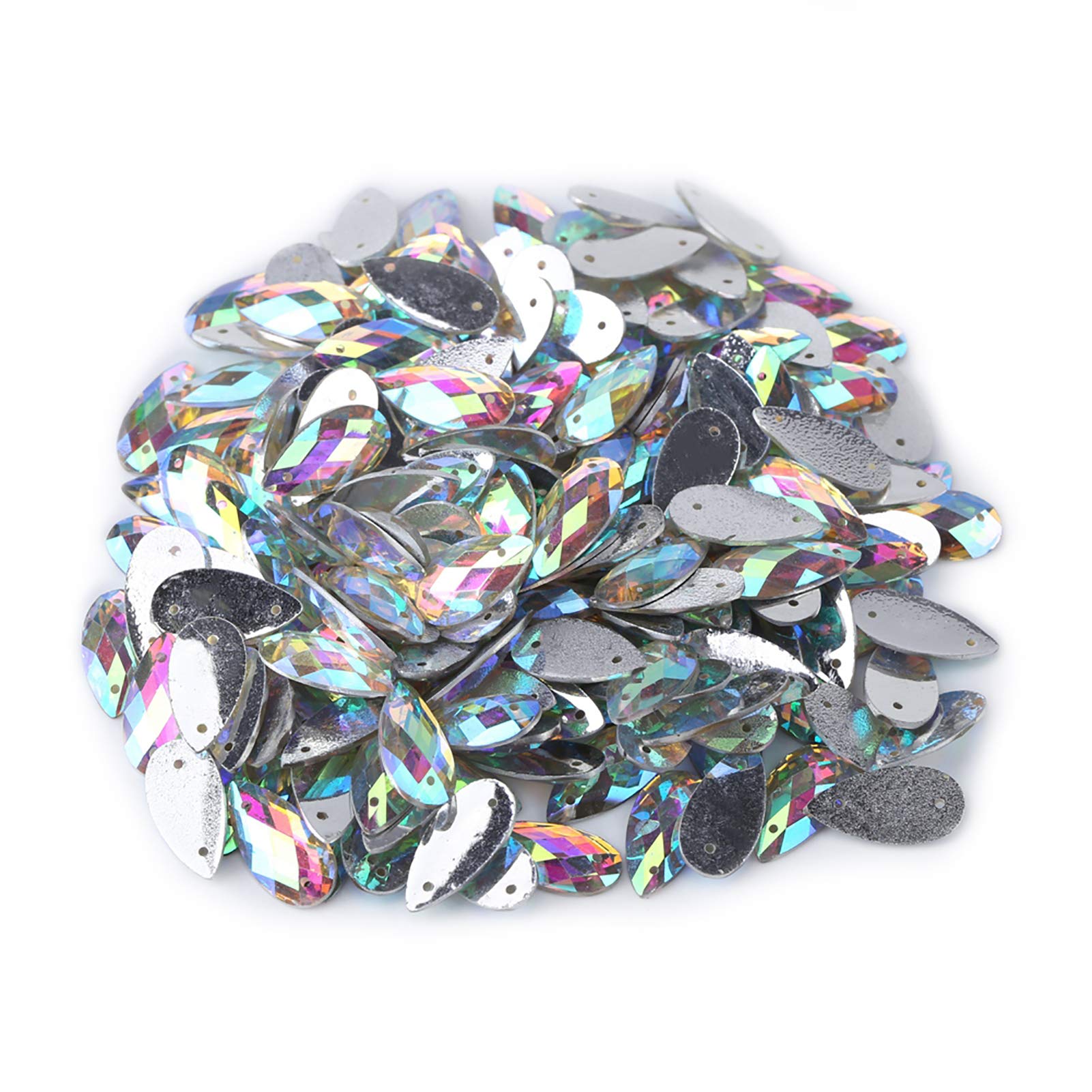 Heepdd As Shown Sew On Rhinestones, 200Pcs Ab Clear Crystal Buttons With Holes Flatback Gems For Jewelry Clothes Costume Shoes Dress Garments