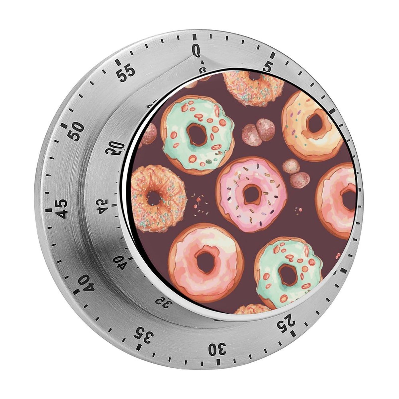 Pretty Donuts Timer Exquisite Stainless Steel Body Mechanical Desk Timers 60 Minutes Visual Countdown Timers with Magnetic Backing Loud Alarm Kitchen Timer for Cooking