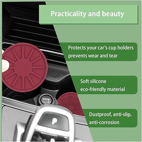 Miniatura 3 de Paquete de 4 tapetes para portavasos de automóvil, 2.75 pulgadas, antideslizante, de silicona, para insertar automáticamente, impermeables, soportes