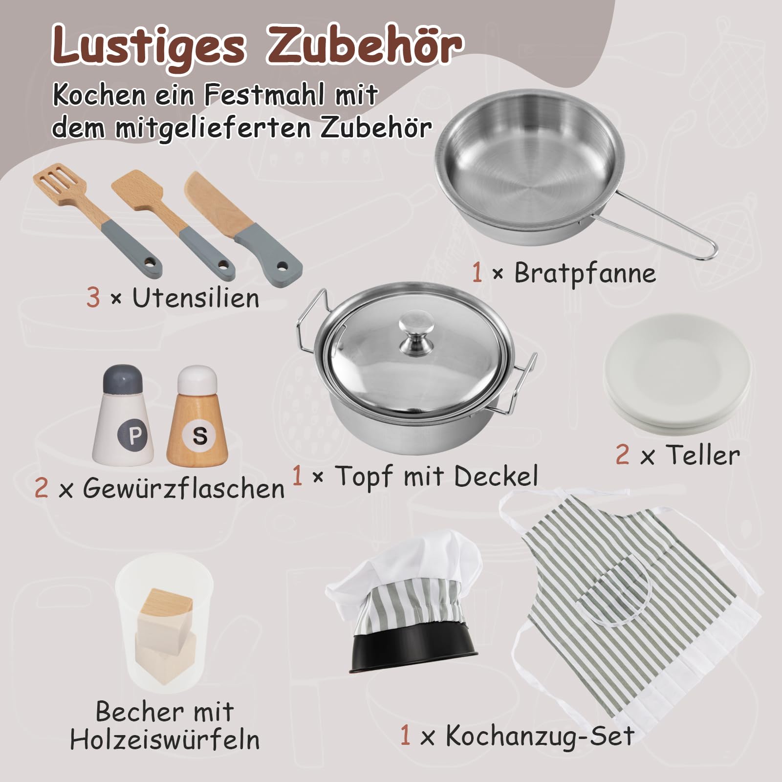 GOPLUS Eck Spielküche aus Holz, Rollenspielküche für Kinder mit Eismaschine, Mikrowelle, Herd, Ofen, Spüle, Waschmaschine, Kinderküche mit Lichtern und Geräuschen für Kinder ab 3 Jahren