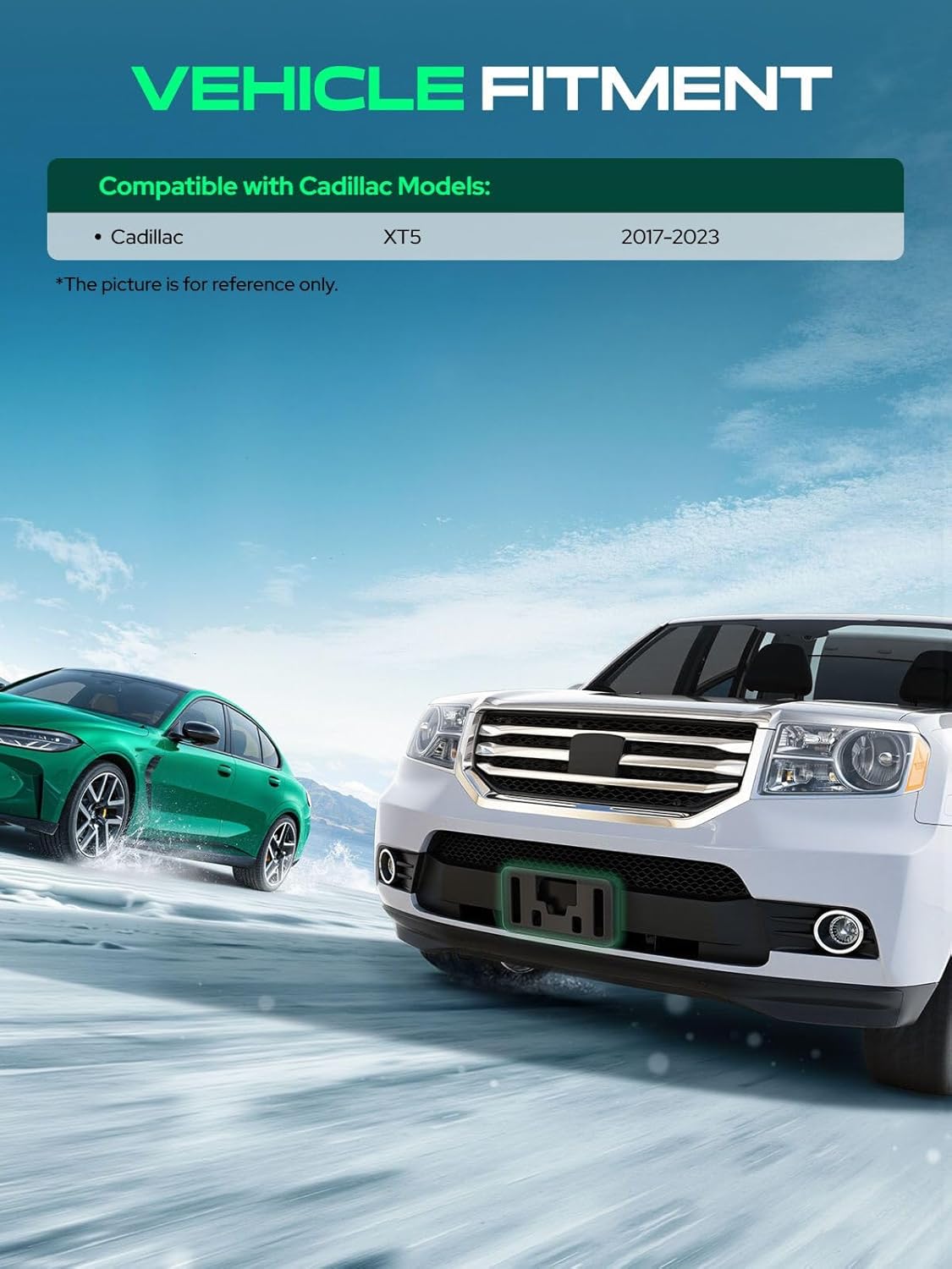 YHTAUTO Front License Plate Frame w/o Screws Compatible with Cadillac XT5 2017-2023, Black Licence Plate Holder, No Drill Bumper License Plate Bracket, License Plate Mount