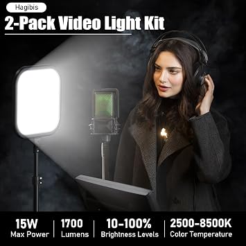 2Pack LED Video Light Kit, Hagibis 15W Photography Lighting Kit, 78 Dimmable Studio Lights with Tripod, 2500-8500K Stream Light for Video Recording, Game Streaming, Photography, Tiktok, YouTube