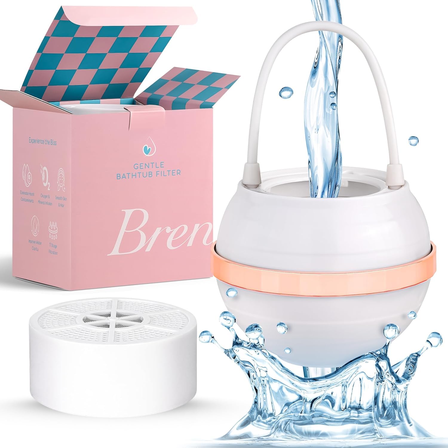 Brenrie Bath Filter for Tub Faucet - 11 Stage Bathtub Water Filter with Vitamin C - Removes Chlorine & Contaminants - Bath Water Filter for Baby &