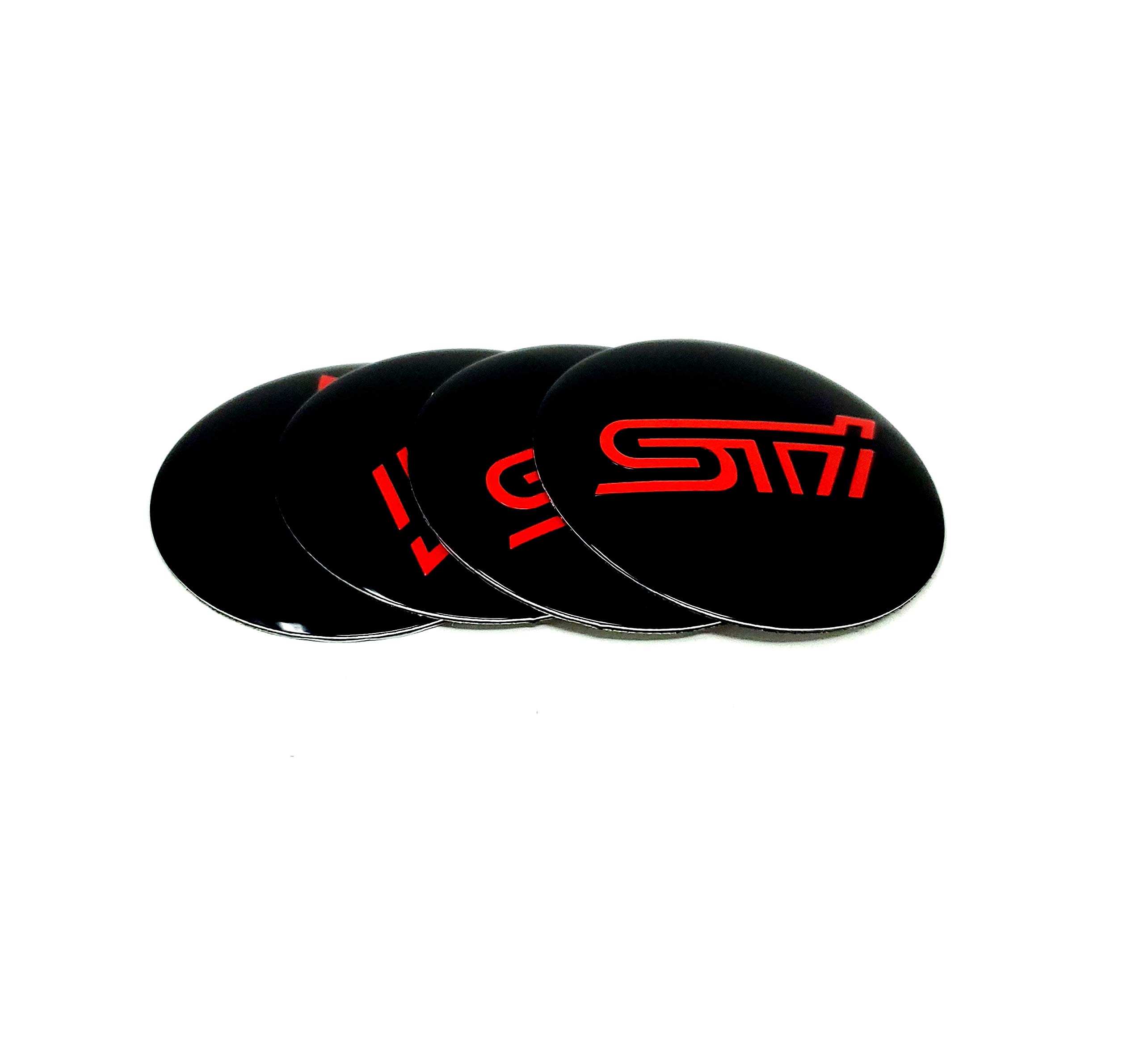 AMDCO - 56MM STI WRX BLACK RED Emblem Badge Stickers Decals with Strong 3M Includes instructions MEASURE Before Purchase Fitment Top Quality fit (pack of 4)