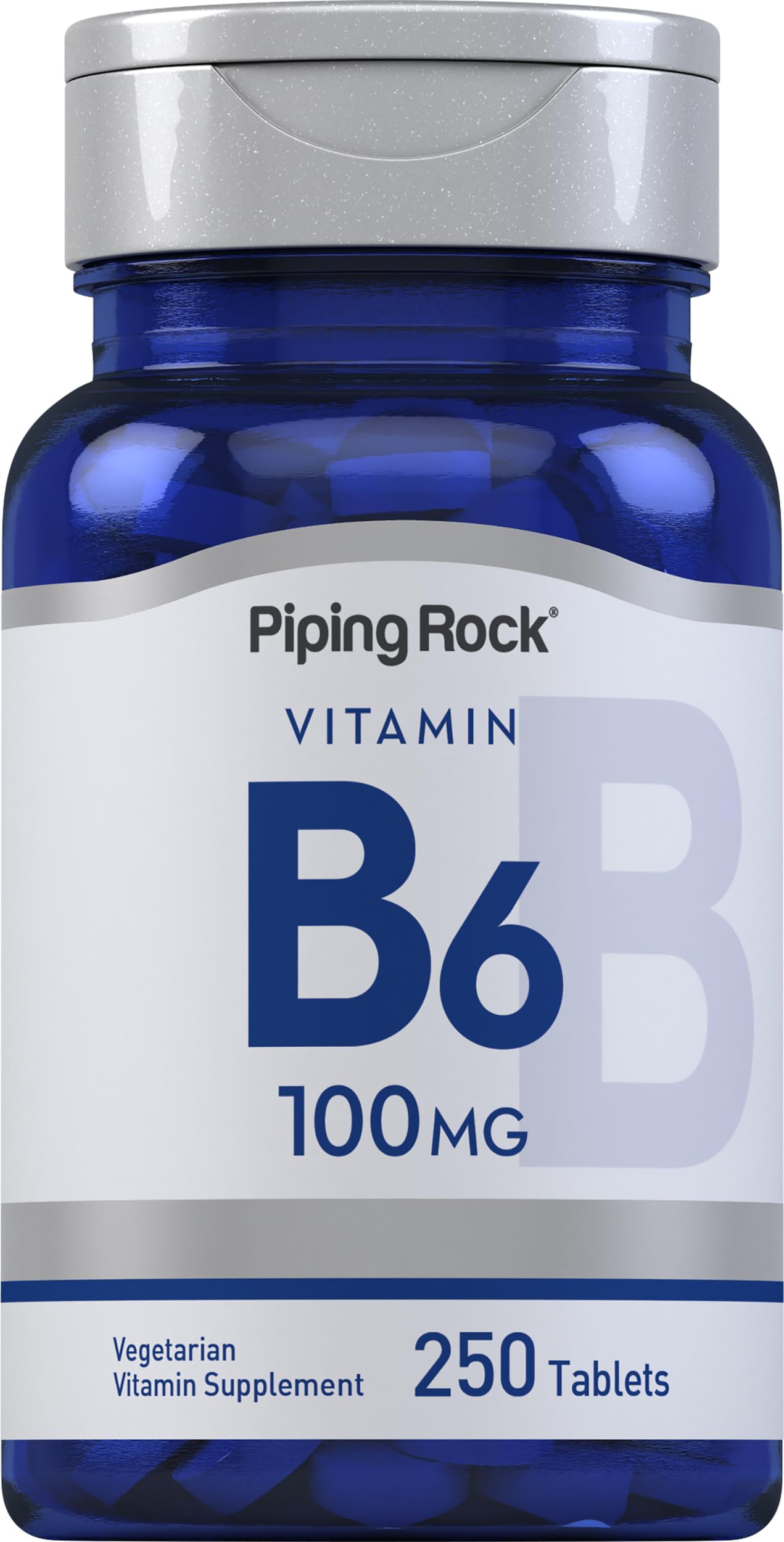Piping Rock Vitamin B6 100mg Tablets | 250 Pills | Supplement for Men and Women | As Pyridoxine Hydrochloride | Vegetarian, Non-GMO, Gluten Free
