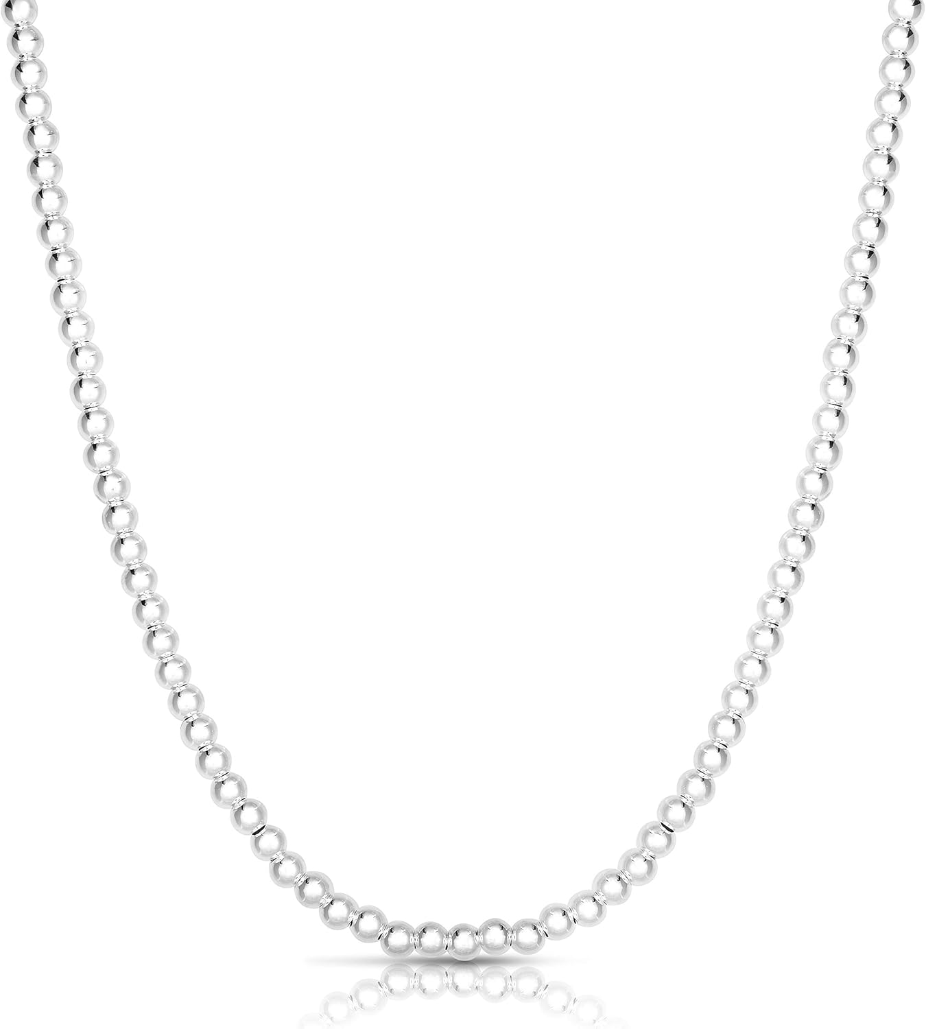 Sterling Silver Italian Bead Ball Chain Necklace - Handmade, 5MM & 6MM, 16-24 Inch, Women's Jewelry