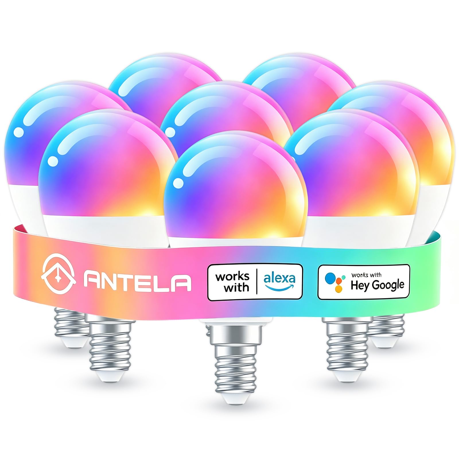 ANTELA Alexa Glühbirne G45 E14 4.5W LED Smart WLAN RGBCW, 8 Stück | Smart Life APP Steuerung, Sprachsteuerung, Kaltweiß & Warmweiß, Kompatibel mit Alexa und Google Home