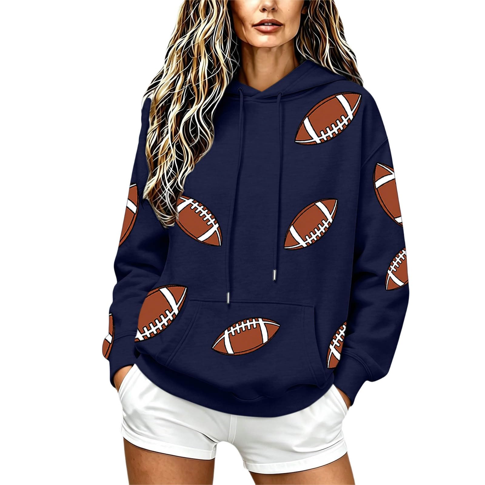 Print Hoodie Damen Pullover Sweatshirt mit Kapuze Rugby Aufdruck Pulli Langarmshirt Stadion Motiv Sport Muster Ganzkörper Grafik Freizeit Oberteil Casual Herbst Winter Alltag weicher Stoff