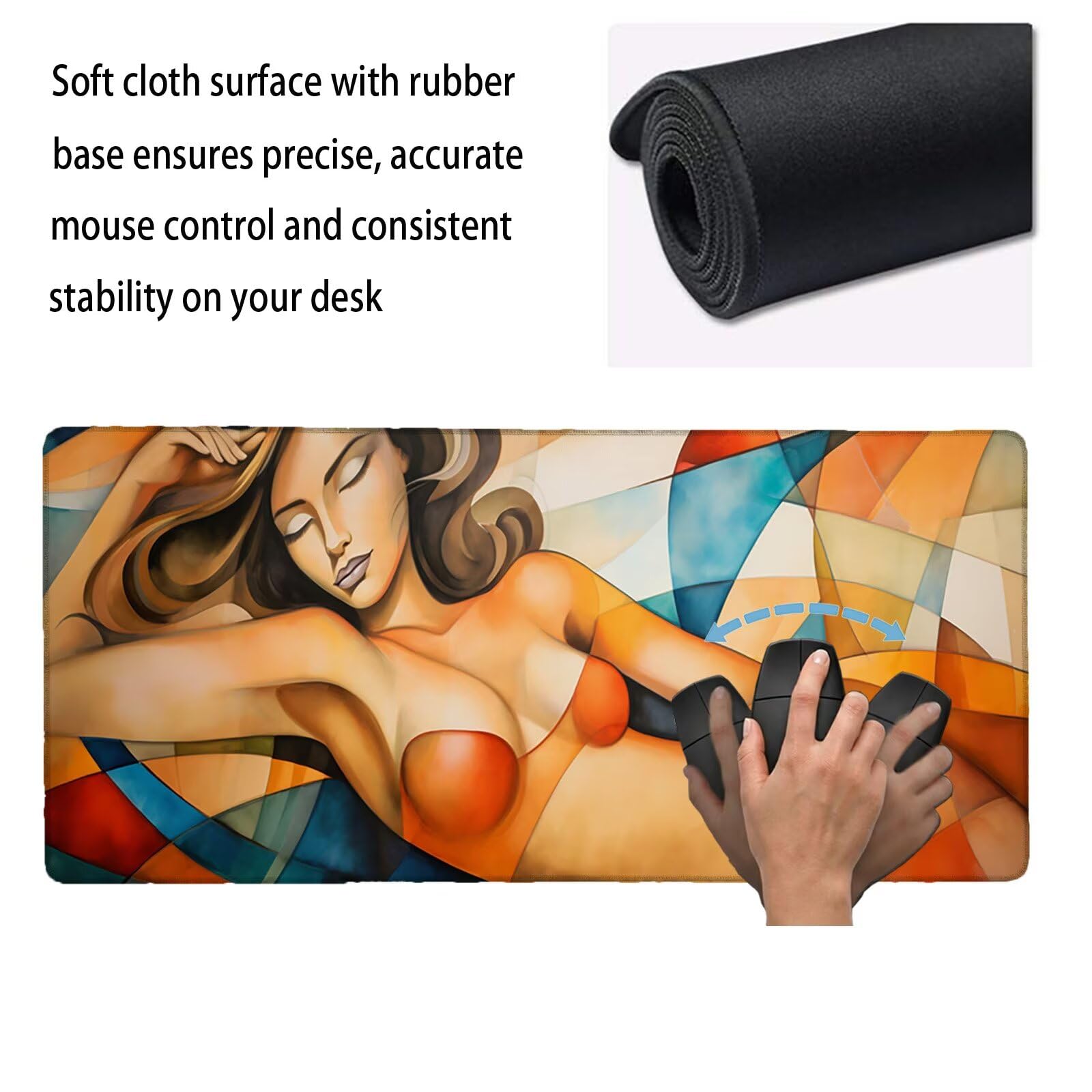 Tappetino Mouse XXL 1200 x 600 x 3 mm, Sottomano Scrivania, Astratto Grande Tappeto da Tavolo con Base in Gomma Antiscivolo e Bordi Cuciti, Impermeabile, per Ufficio/Computer/Gaming (Bellezza) L-x1374