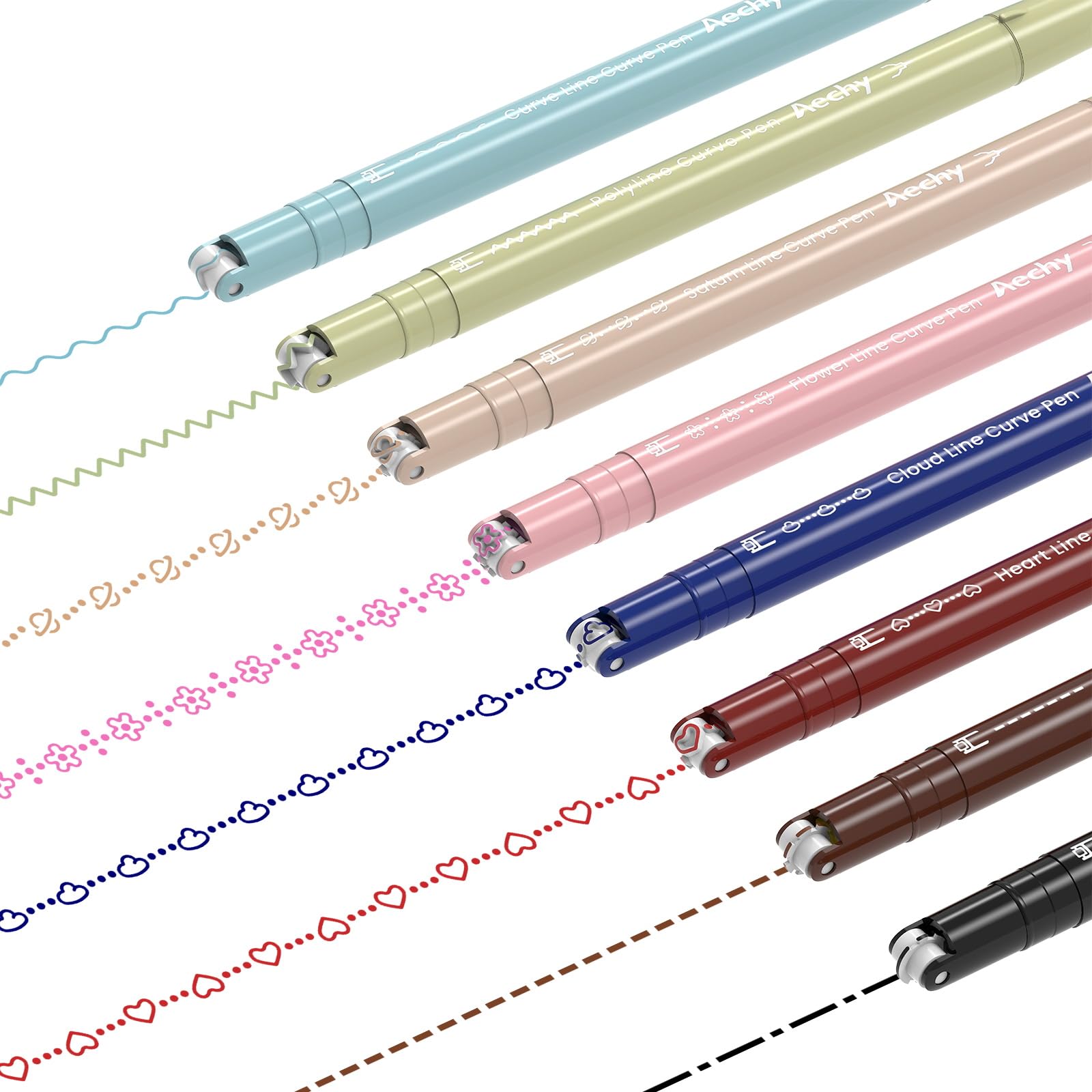 AECHY Kurven-Textmarker-Set 8 Stück Doppelspitzenstifte mit 8 Kurvenformen für Schule Büro Studium