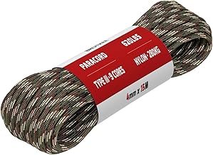 Brotree Paracord 4mm 15M 9 Stränge 100% Nylon Seil Schnüre Typ III für Survival, Outdoor, Heimwerken - Bruchlast 280kg (Wald Tarnung)