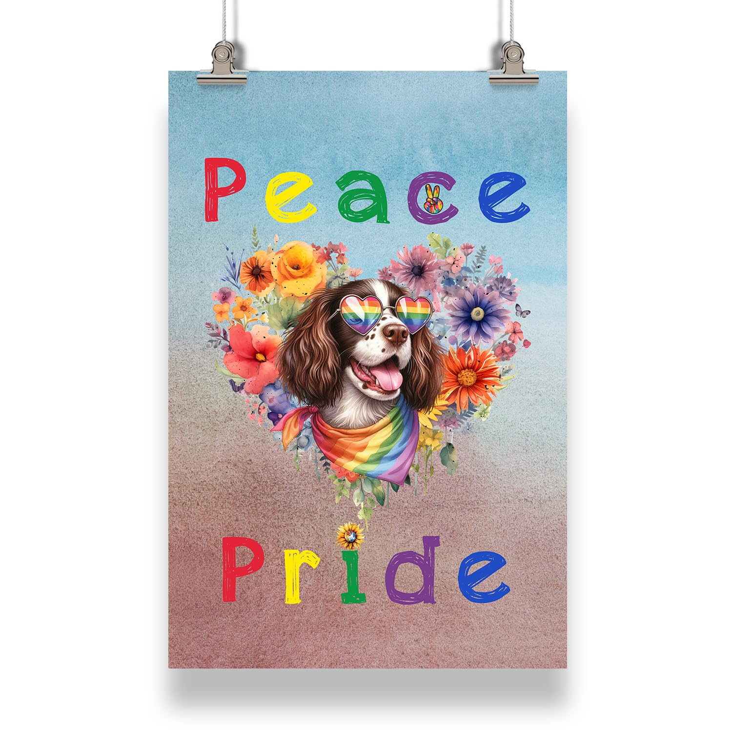 Ninety3POD Peace Love Pride English Springer Spaniel with Rainbow Sunglasses LGBT LGBTQ+ Portrait Poster Springers Dog Lover Gifts Idea Wall Art Home Decor - 004