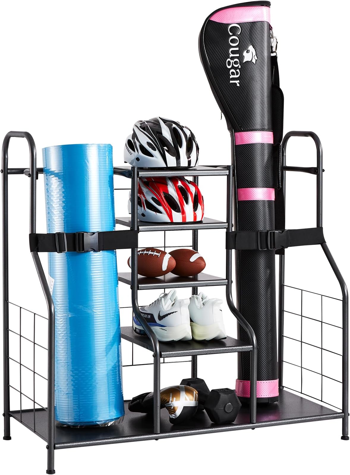 VEVOR Golf Bag Organizer, Golf Bag Storage Rack Stand Holder, Sports Equipment Storage Rack, Golf Storage Organizer for Garage, Sports Gear, Toys Storage Rack Hooks