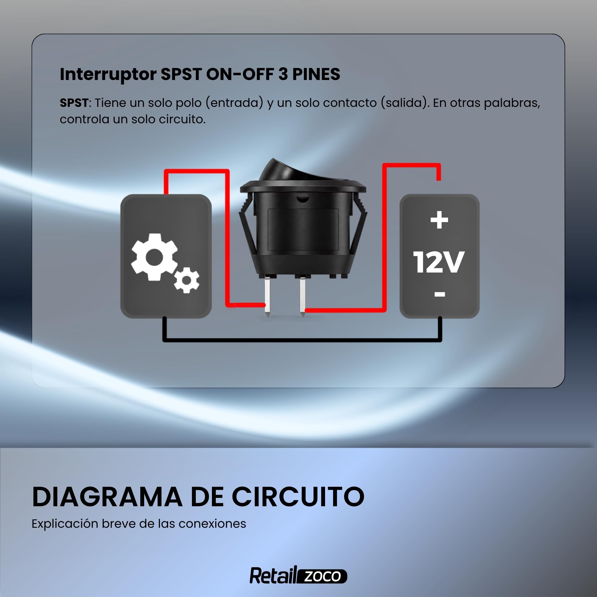 Interruptor Redondo Basculante SPST ON/OFF 2 pin, 1 Unidad - imagen 5