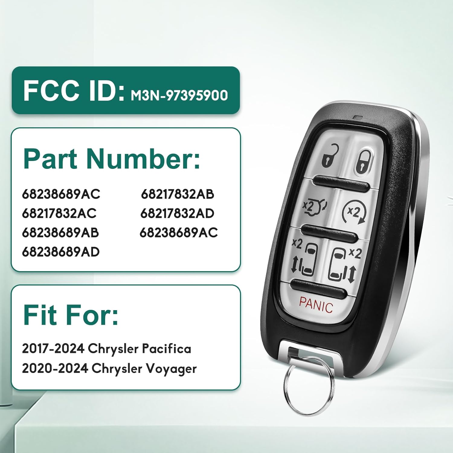 Key Fob Replacement Fits for Chrysler Pacifica Voyager 2017 2018 2019 2020 2021 2022 2023 2024, Smart Proximity Keyless Entry Remote Control M3N-97395900, 68217832AC, 68217832AB 433 Mhz 7 Buttons