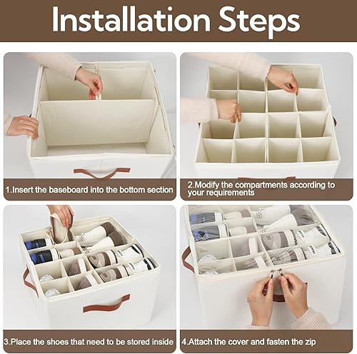 Miniatura 7 de Paquete de 2 organizadores de zapatos para armario, contenedores plegables de almacenamiento de zapatos con cubierta transparente y divisores