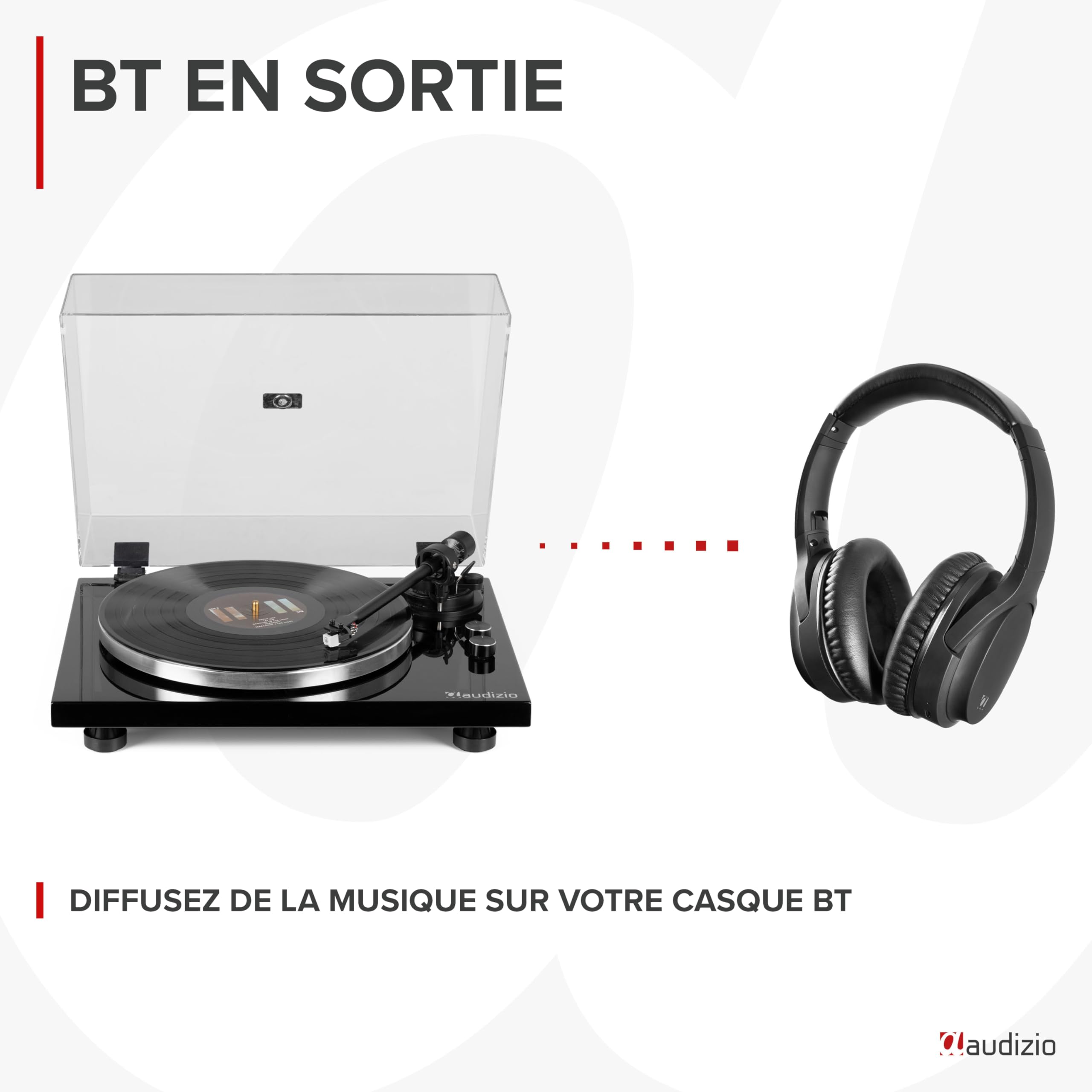 Audizio Toledo Platine Vinyle HiFi Premium Sortie Bluetooth - Noire, 33 et 45 TR/Min, Bras de Lecture Réglable, Cellule Audio Technica, Idéal pour Profiter de Vos Vinyles Préférés