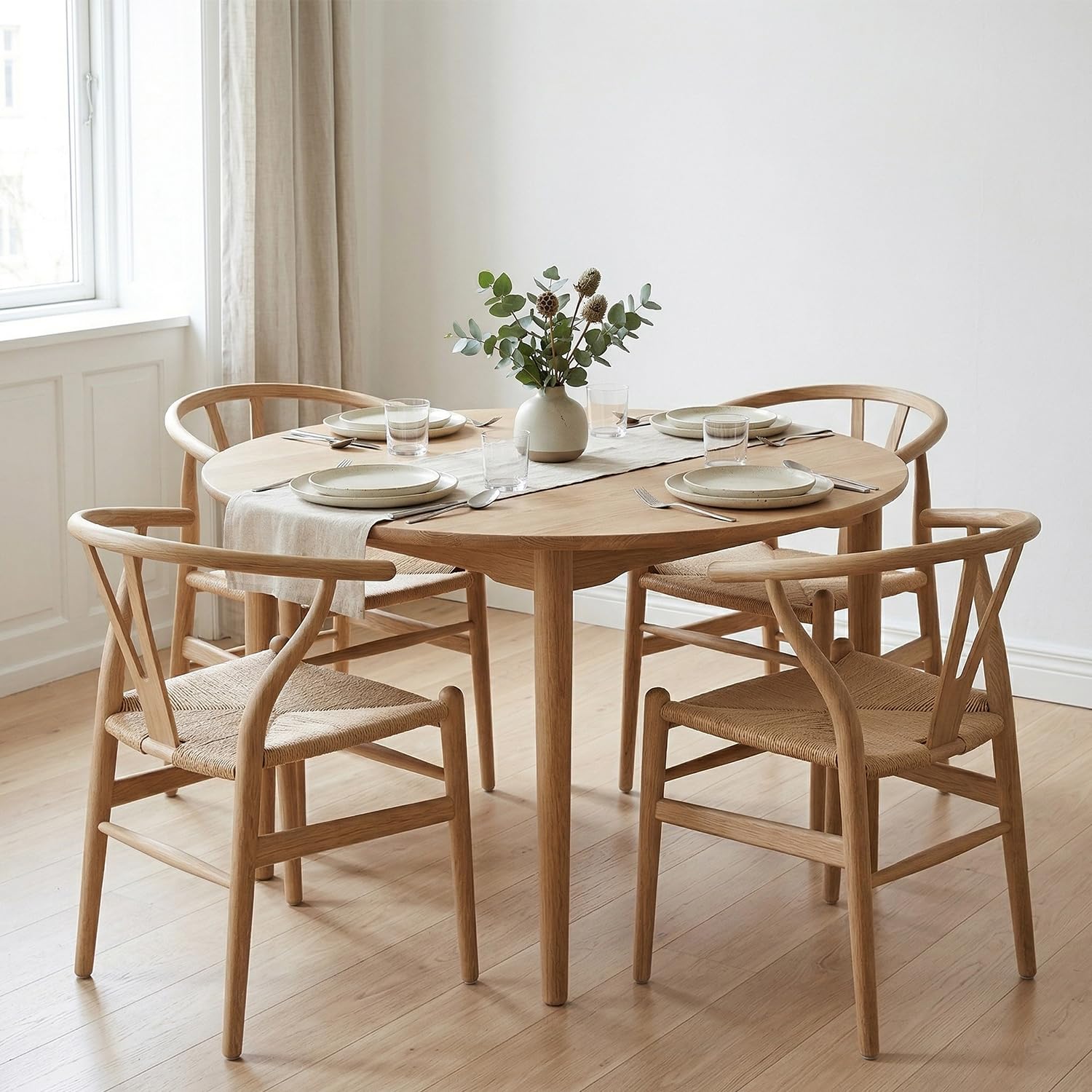Tomile CH24 Wishbone Stühle Set of 2, Esszimmerstuhl aus Massivholz mit Armlehnen, Hans Wegner MCM Mid-Century Modern Stuhl für Esszimmer & Küche, Natur