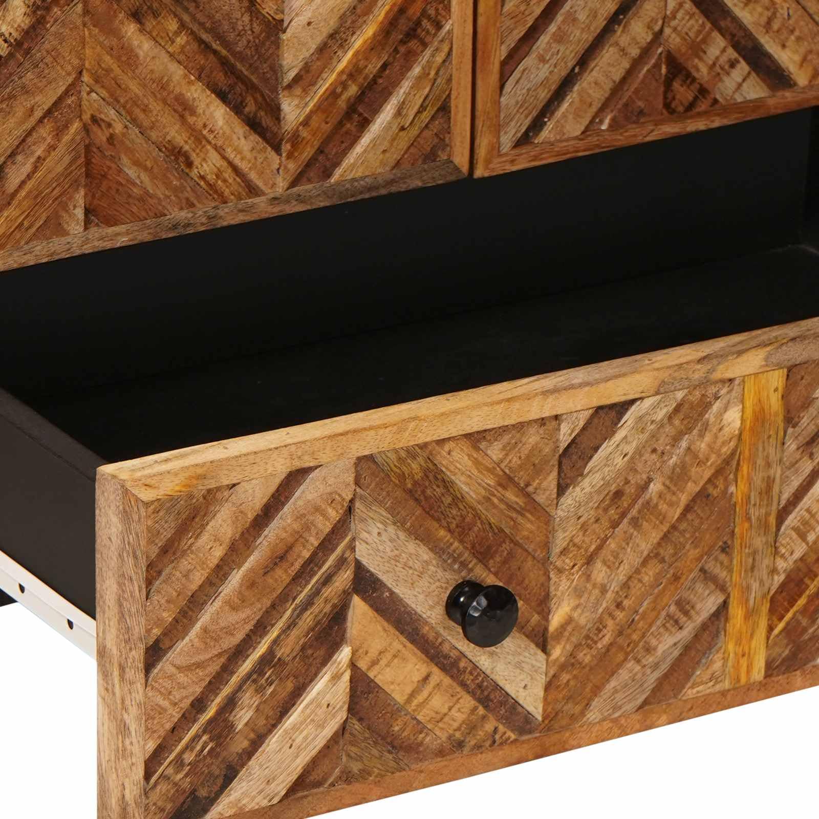 Highboard Braun 60 x 33,5 x 100 cm Armario multimedia de madera maciza de mango – Armario de almacenamiento flexible con 2 puertas y botones de latón, diseño moderno para el salón