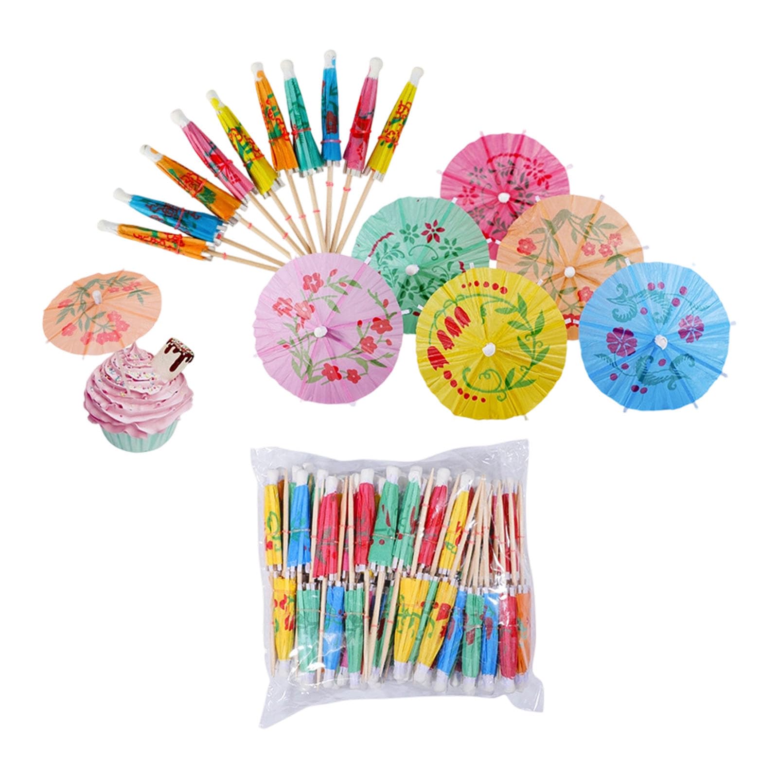 HDOYTXXM 100Pcs Assorted Color Miniature Umbrella Picks Toothpicks Ideal for Cocktails Garnishing and Table Decoration Paper Guard Skewers