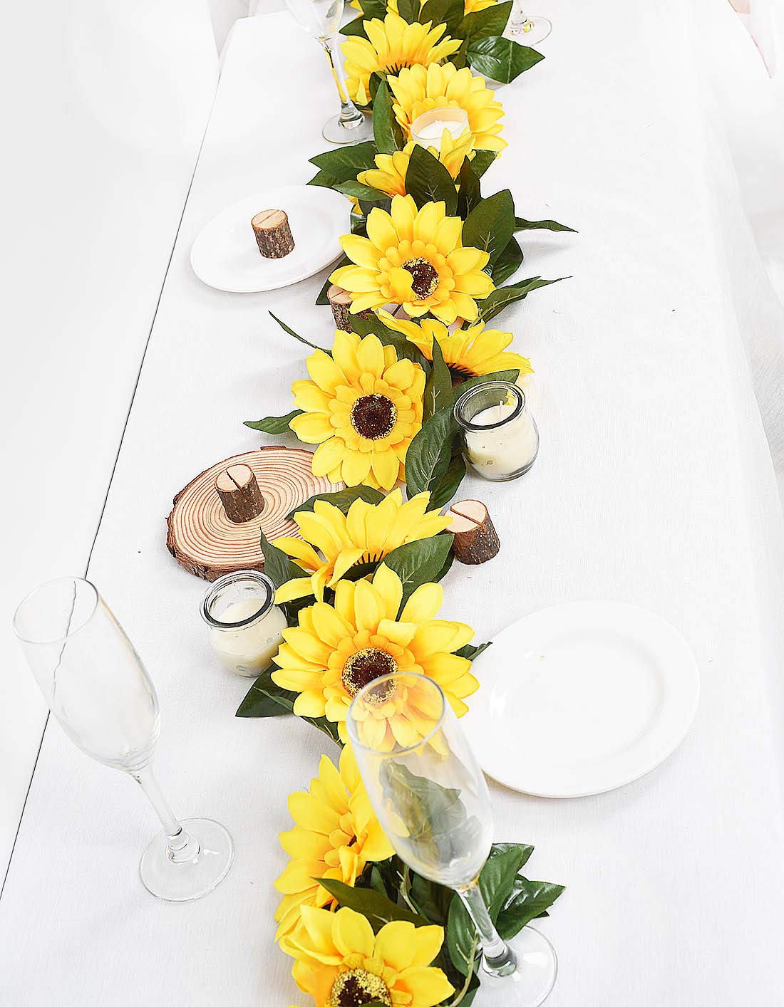 DearHouse 2 Pack Artificial Sunflower Garland Silk Sunflower Vine Artificial Flowers with Green Leaves Wedding Table Décor,7.2Feet 3