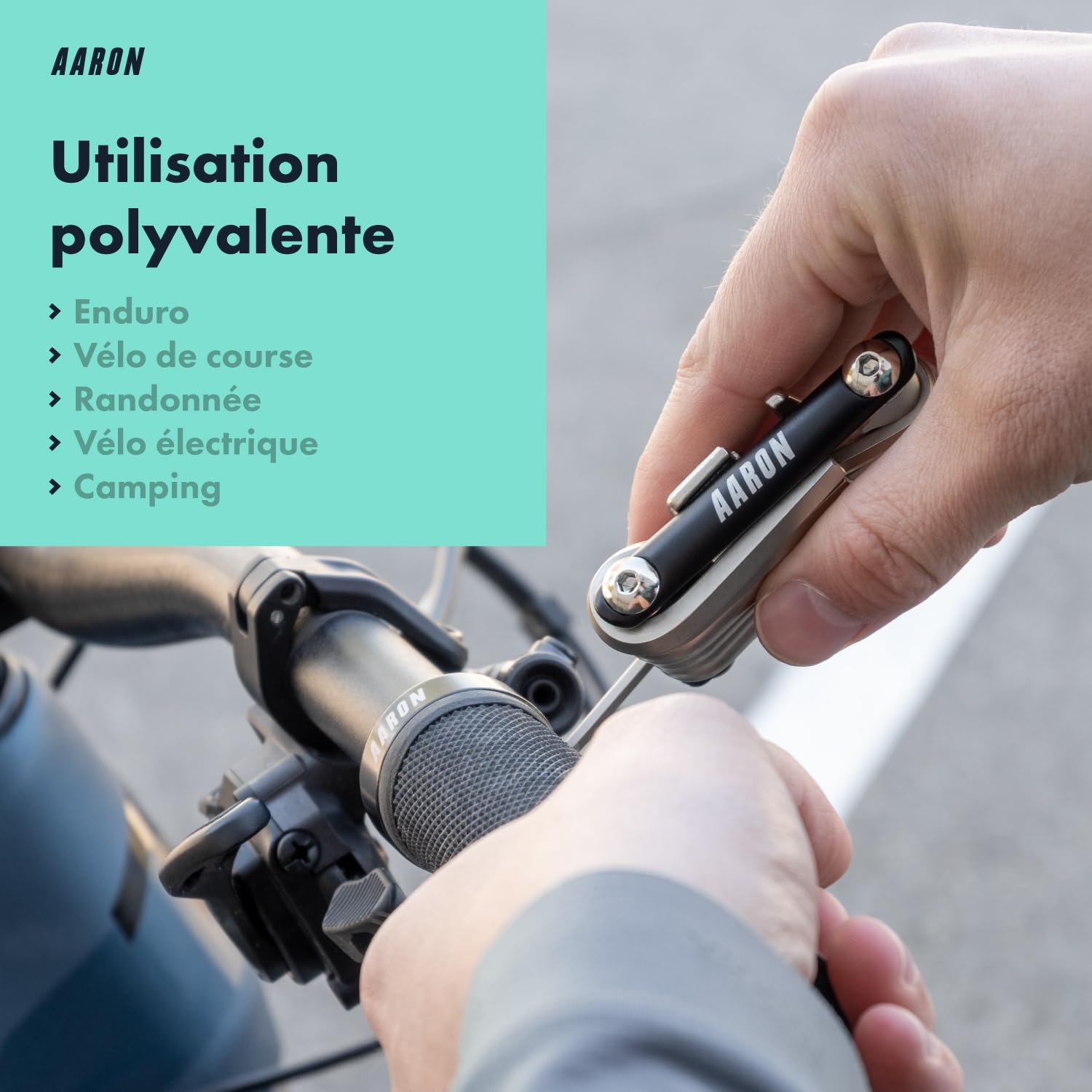 AARON Outil 20 en 1 Multitool - Outil multifonctionnel pour vélo en acier inoxydable/aluminium - Mini outil de vélo pliable avec de nombreuses fonctions - Outil de vélo pratique en noir