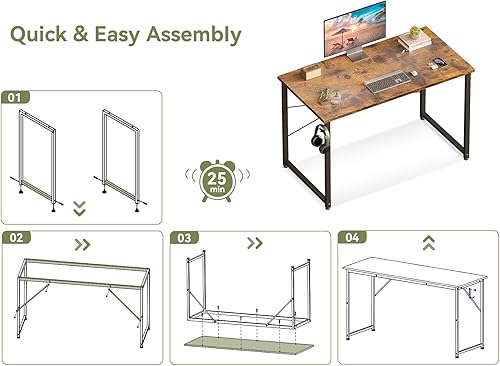 Miniatura 5 de ODK Escritorio pequeño para computadora de 40 pulgadas, escritorio de oficina en casa para espacios pequeños, escritorio de escritura con ganchos