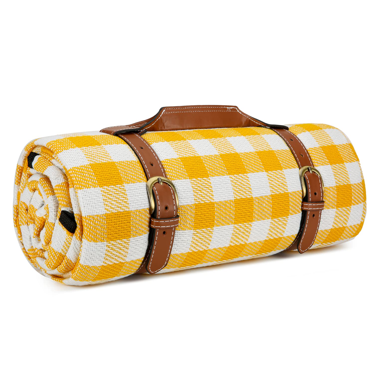 Picknick-Matte, 200x200 cm, übergroße Picknickdecke, wasserdicht, sanddicht, große und dicke Gingham-Picknickdecke für Strandmatten oder Familien-Outdoor-Camping-Partys, Gelb kariert