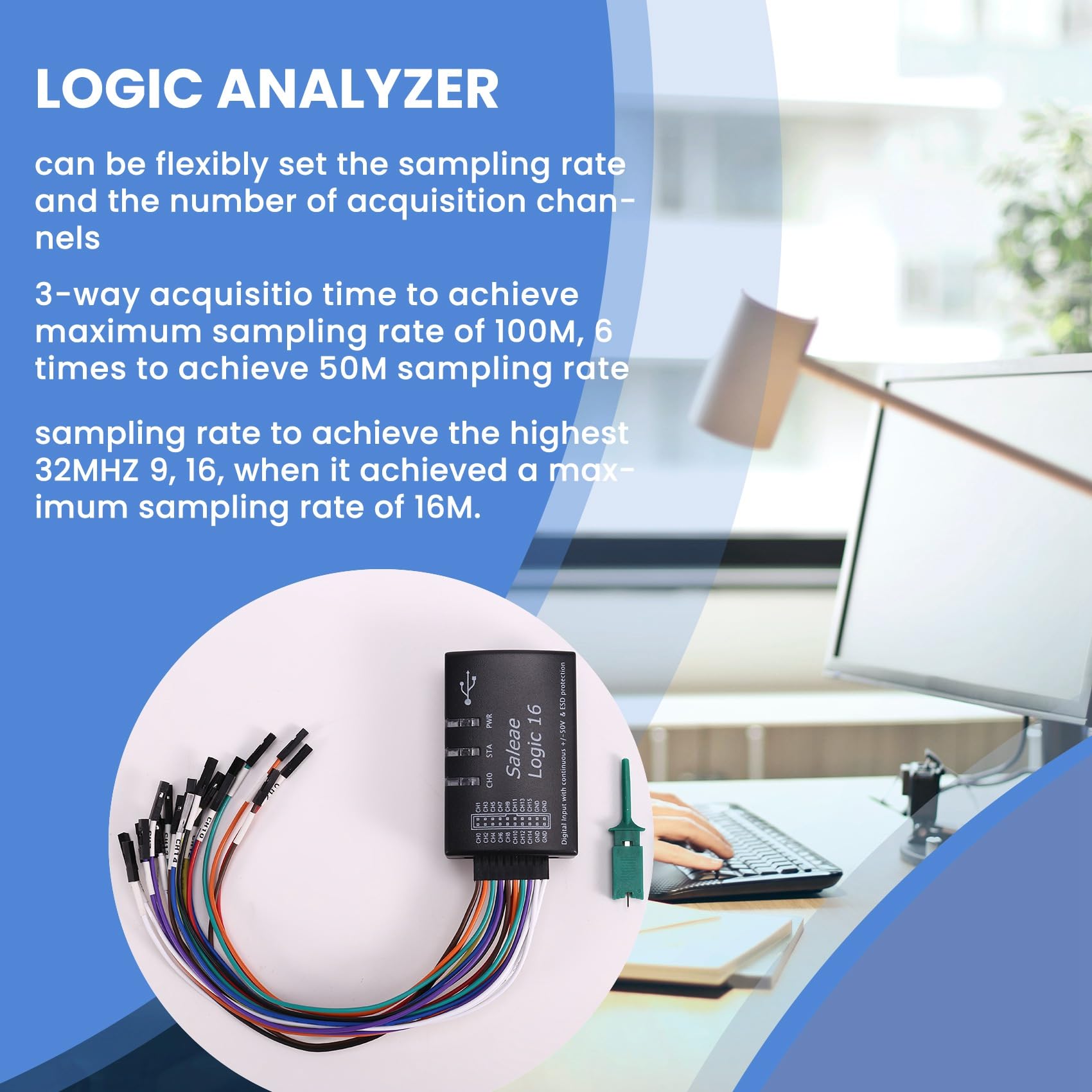 SHABD Analizador Lógico Logic USB para Instrumentos Versión Oficial Frecuencia de Muestreo 100M 16 Canales