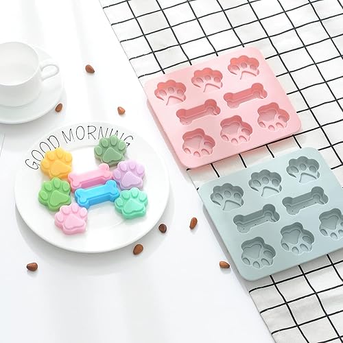 Miniatura 5 de Paquete de 2 moldes de silicona para cachorros y huesos de perro, moldes de silicona para golosinas para perros, para hornear chocolate, dulces,