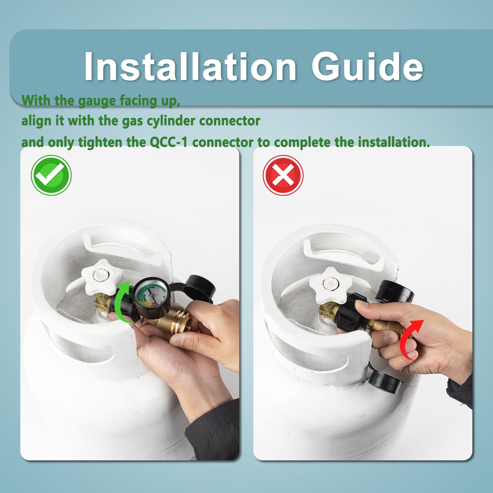 SHINESTAR Upgraded Propane Tank Gauge for 5-20 lb Propane Tank with QCC1 Connection, Accurate Gas Level Indicator, Perfect for BBQ and RV Camper, Easy to Install, 100% Solid Brass (2-Pack) - 3