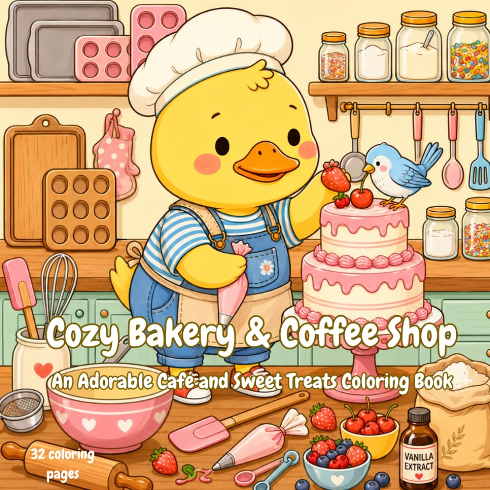 Cozy Bakery & Coffee Shop: An Adorable Café and Sweet Treats Coloring Book