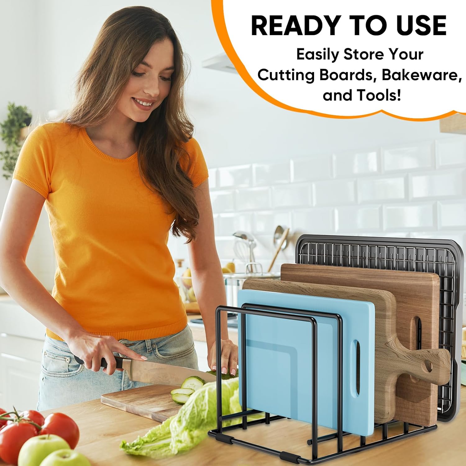 Baking Sheet Organizer Rack – 5-Slot Bakeware & Cookie Tray Holder for Kitchen Cabinet or Countertop, Stainless Steel Cutting Board Rack with Rust-Resistant Frame & Anti-Slip Feet - Image 8