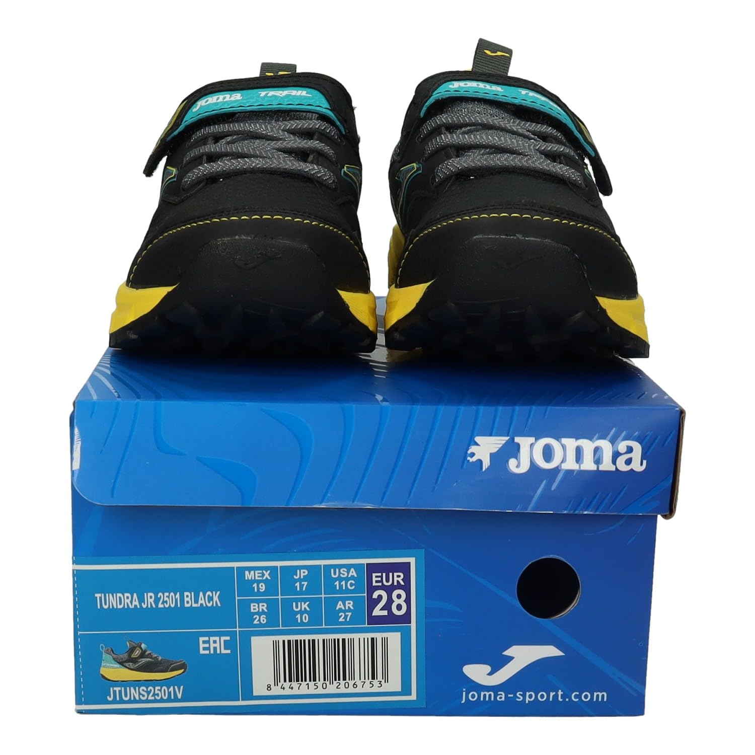 Joma JTUNS2501V Zapatillas Trail niño Tundra Cierre Adhesivo Cordones elásticos Negro Amarillo