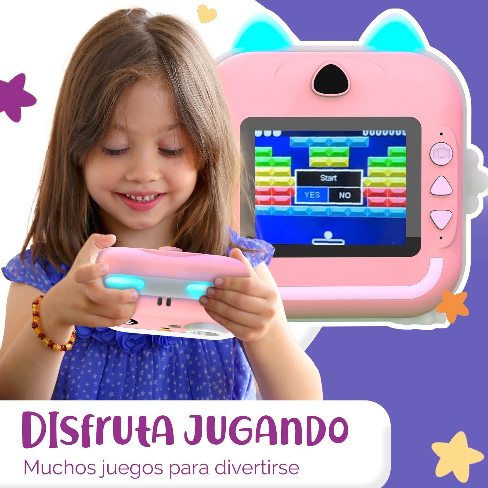 Camara de Fotos Instantaneas – Doble Lente de 48MP, Video 1080P, Impresión Térmica, 4 Rollos de Papel – Filtros Divertidos & Juegos – App Bluetooth, Tarjeta de 32GB – Regalo para Niñas & Niños - Rosa
