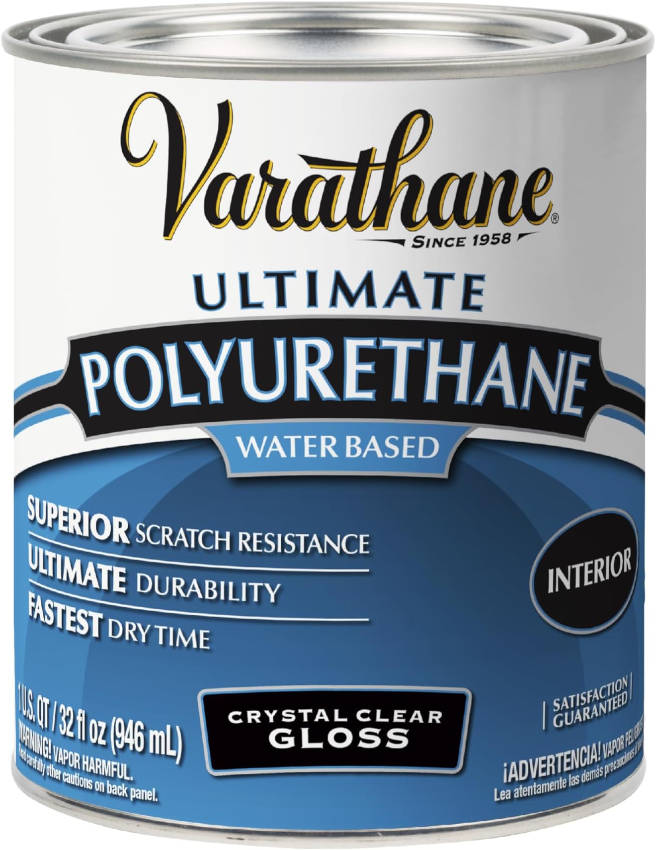 Water-Based Crystal-Clear Ultimate Polyurethane | Interior Wood Protection | Fast Dry Time | Easy Clean Up | Gloss | Quart