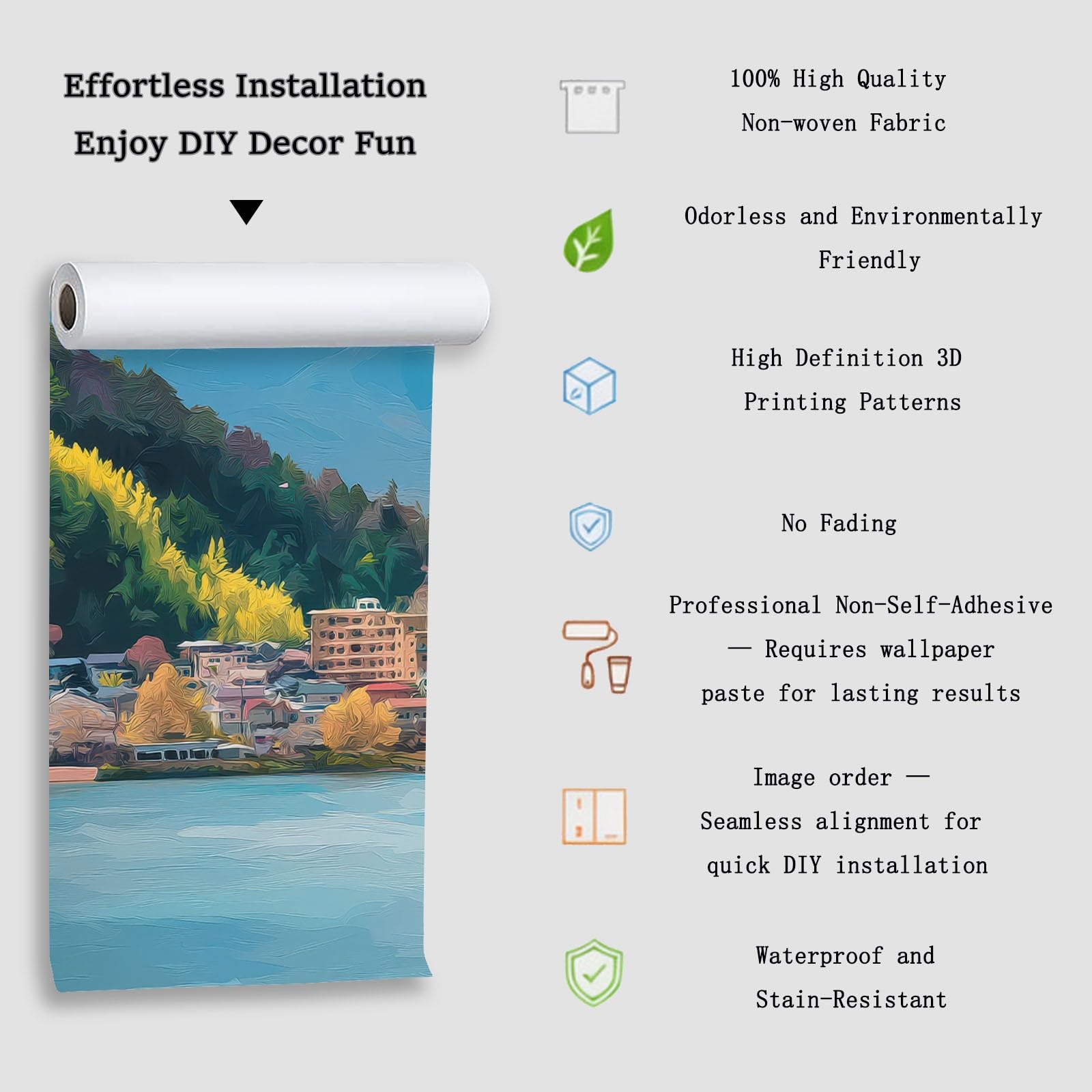 Panoramiczna tapeta 3D Góra Fuji Wiśnia Tradycyjna roślina Plakat, 400 x 280 cm (szer. x wys.) Tapeta z włókniny do salonu dziecięcego Sofa TV dekoracja tła, niebieski różowy