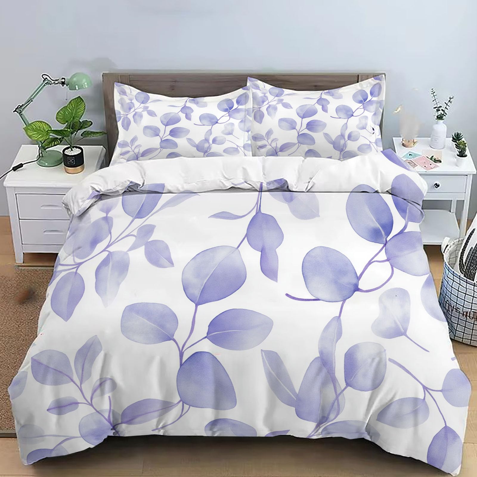 Housse de couette 200x200 anti-glissement fermeture éclair eucalyptus
