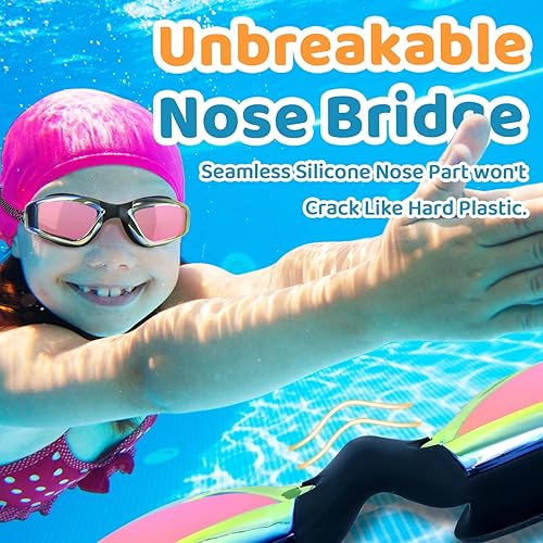 Miniatura 10 de Vvinca Kids Swim Goggles with Bungee Strap No Leaking Anti Fog Toddler Goggles with Quick Adjust Ages 3-12