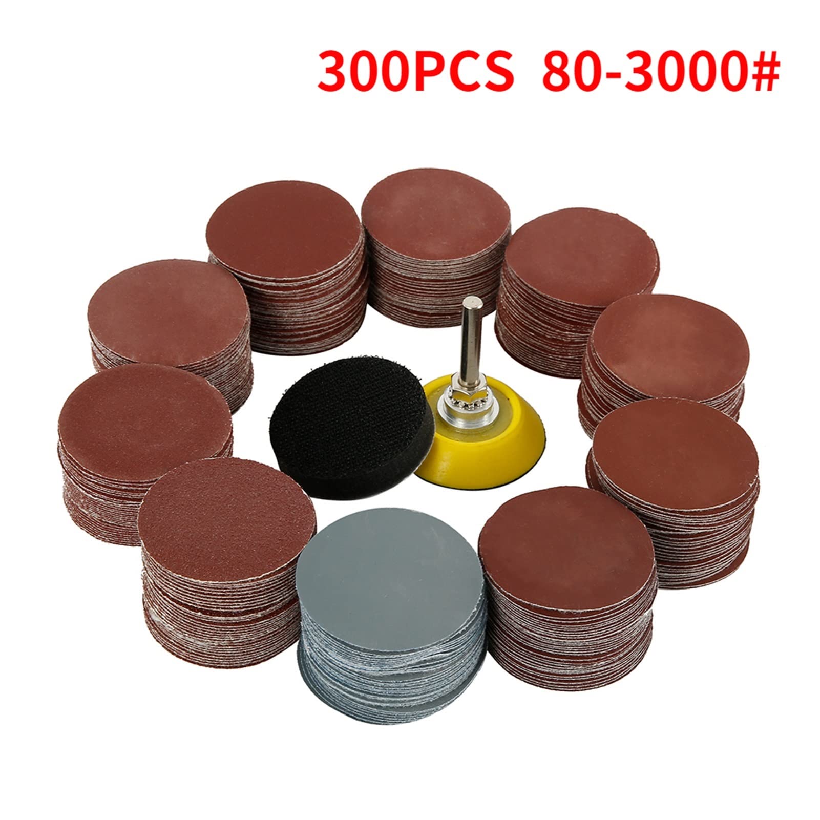 papel de lija Surtido de papel de lija de 2 "50 mm 60-3000 Juego de ruedas 2" + Almohadilla de lijado de anillo con 3mm Shank for pulir herramientas de limpieza(300PCS 80-3000)
