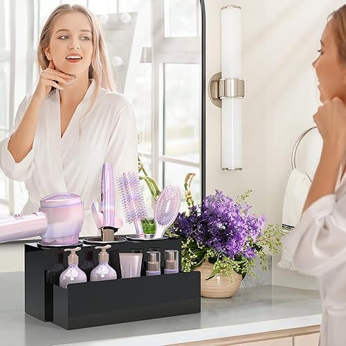Miniatura 5 de Organizador de herramientas para el cabello, organizador de herramientas de peinado acrílico para cabello caliente con 3 tazas, soporte para secador