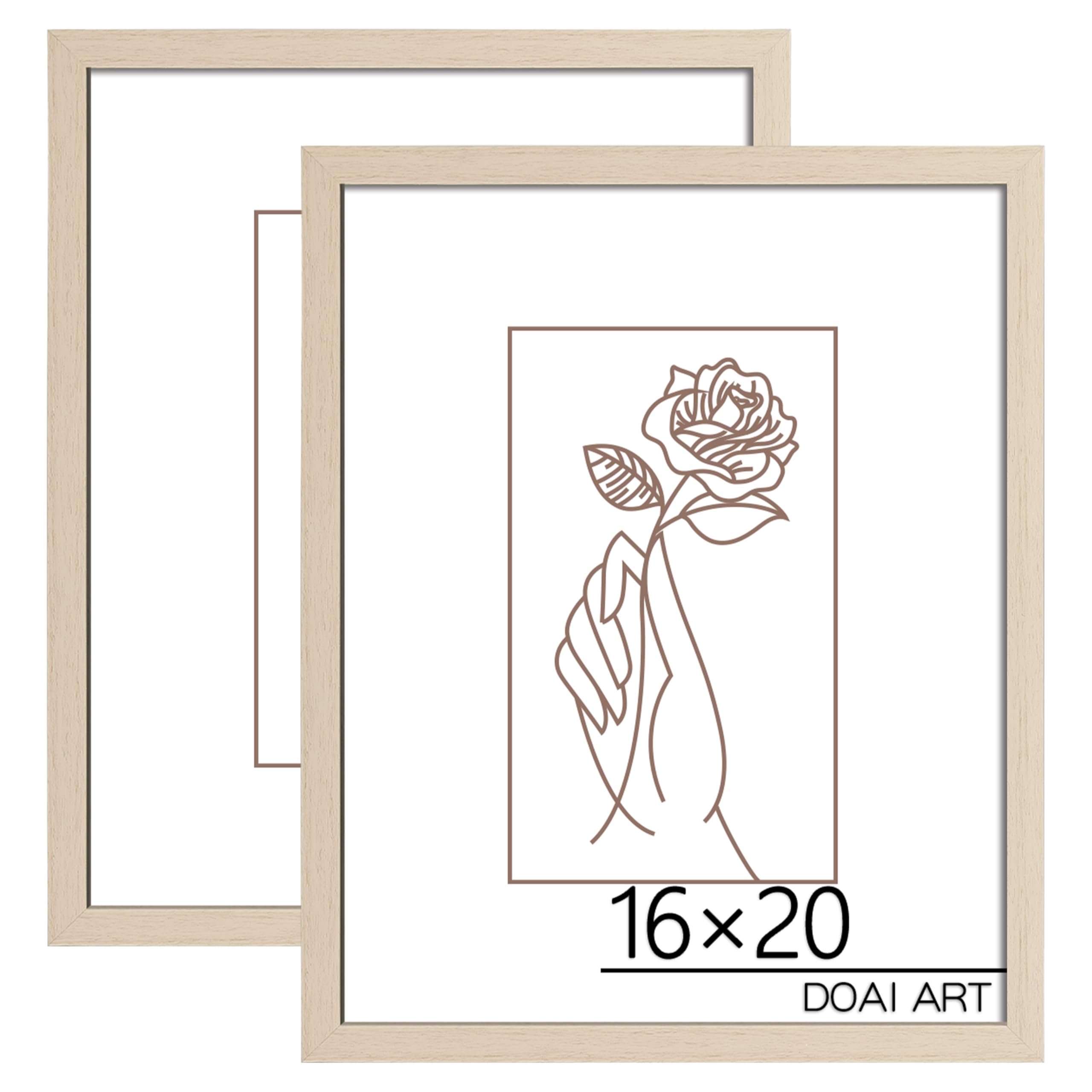 DOAI ART 16x20 Poster Frame 2 Pack Oak, Woodgrain 16 x 20 Picture Frames for Horizontal or Vertical Wall Mounting, Durable Scratch-proof Safe and Artistic Large Photo Frame Wall Art
