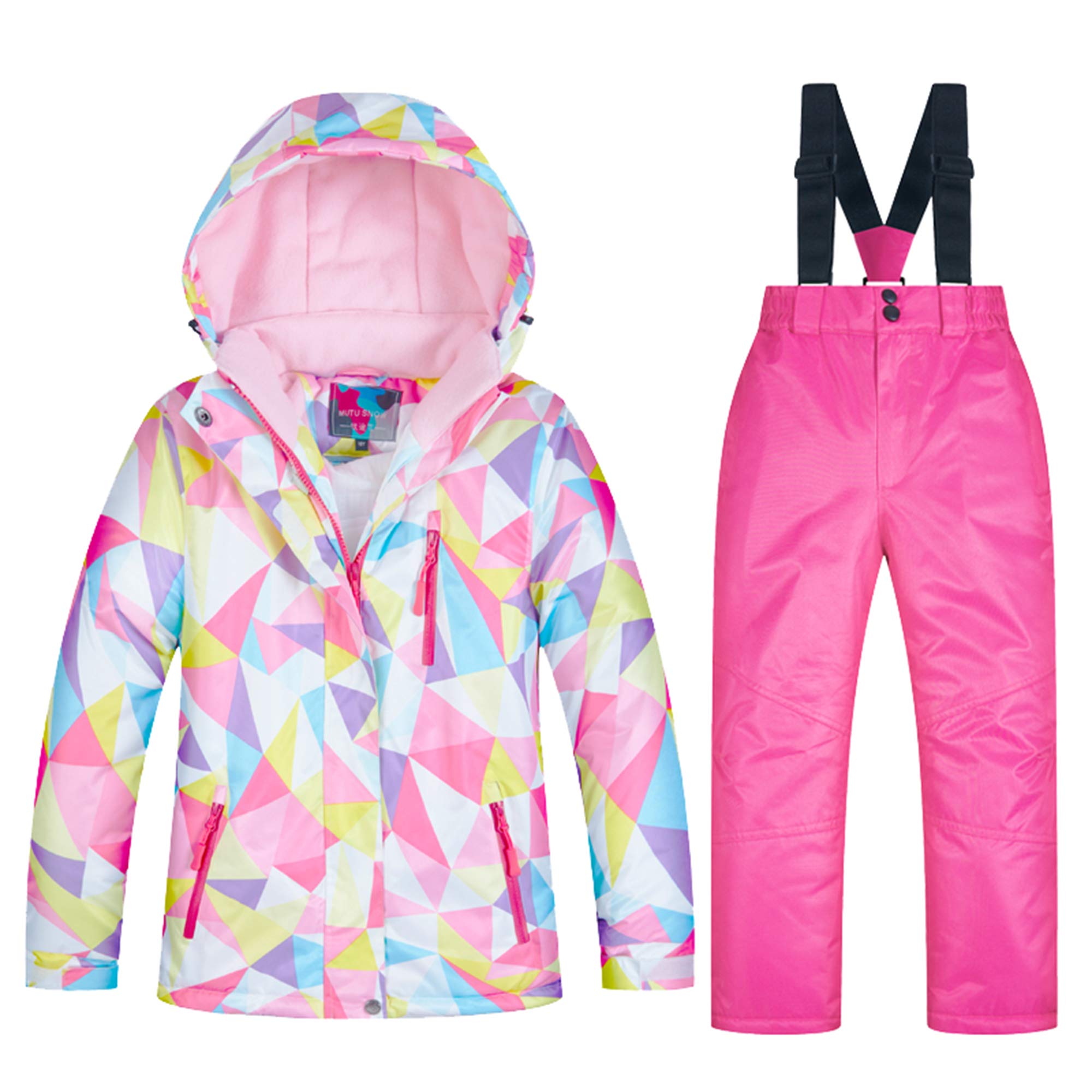 Combinaison de Ski Enfant Fille Ensemble 2pcs Veste à Capuche + Pantalons Costume de Neige Garçon Imperméable