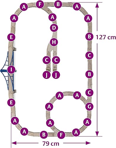 Miniatura 6 de Eichhorn Juego de tren de madera grande (58 piezas), marrón