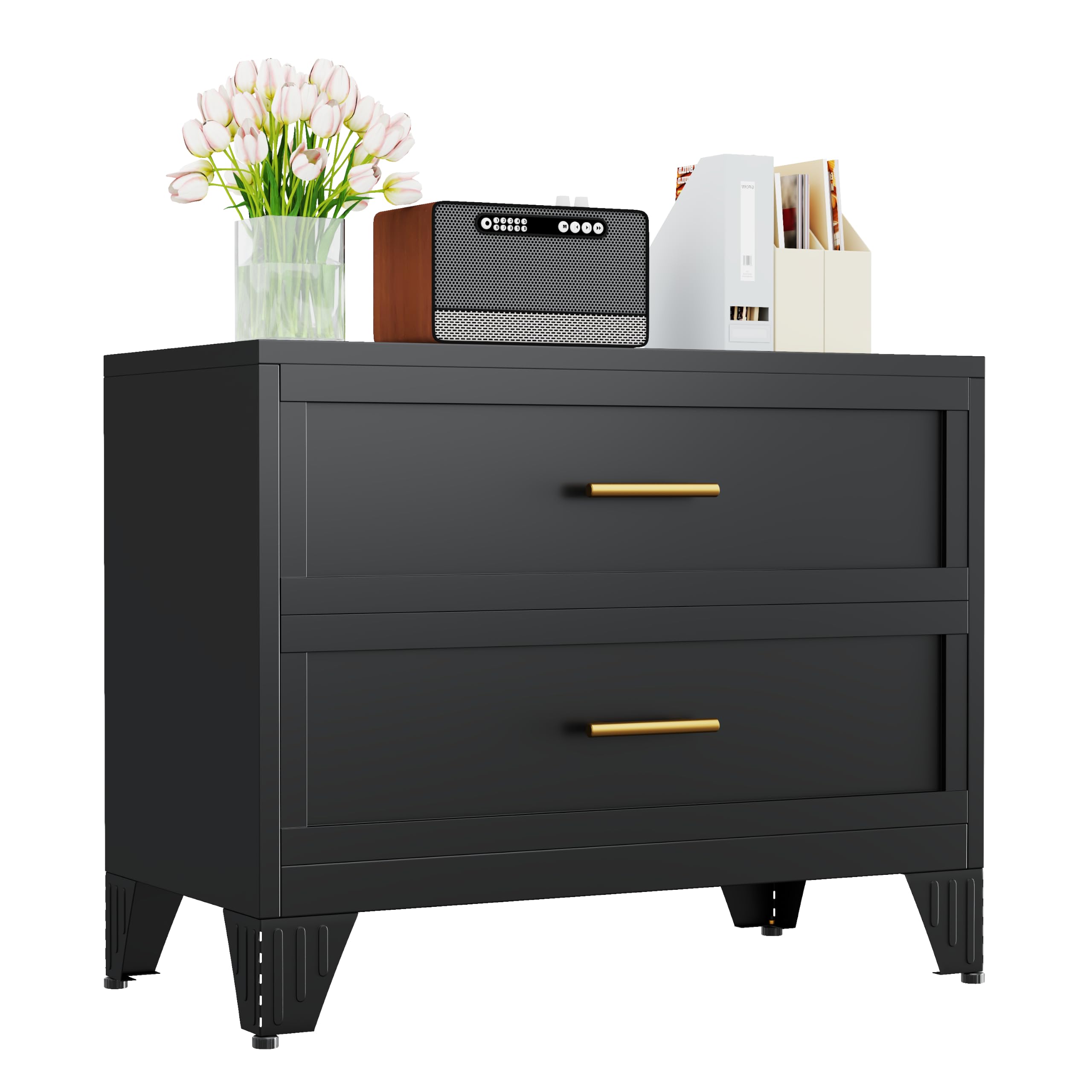 Ckzbx Metal Dresser Under Desk Metal Filing Cabinets, 24.8" H Drawer Chests of Drawers for Office, Garage (2 Drawers Black 31.5 inch Wide)