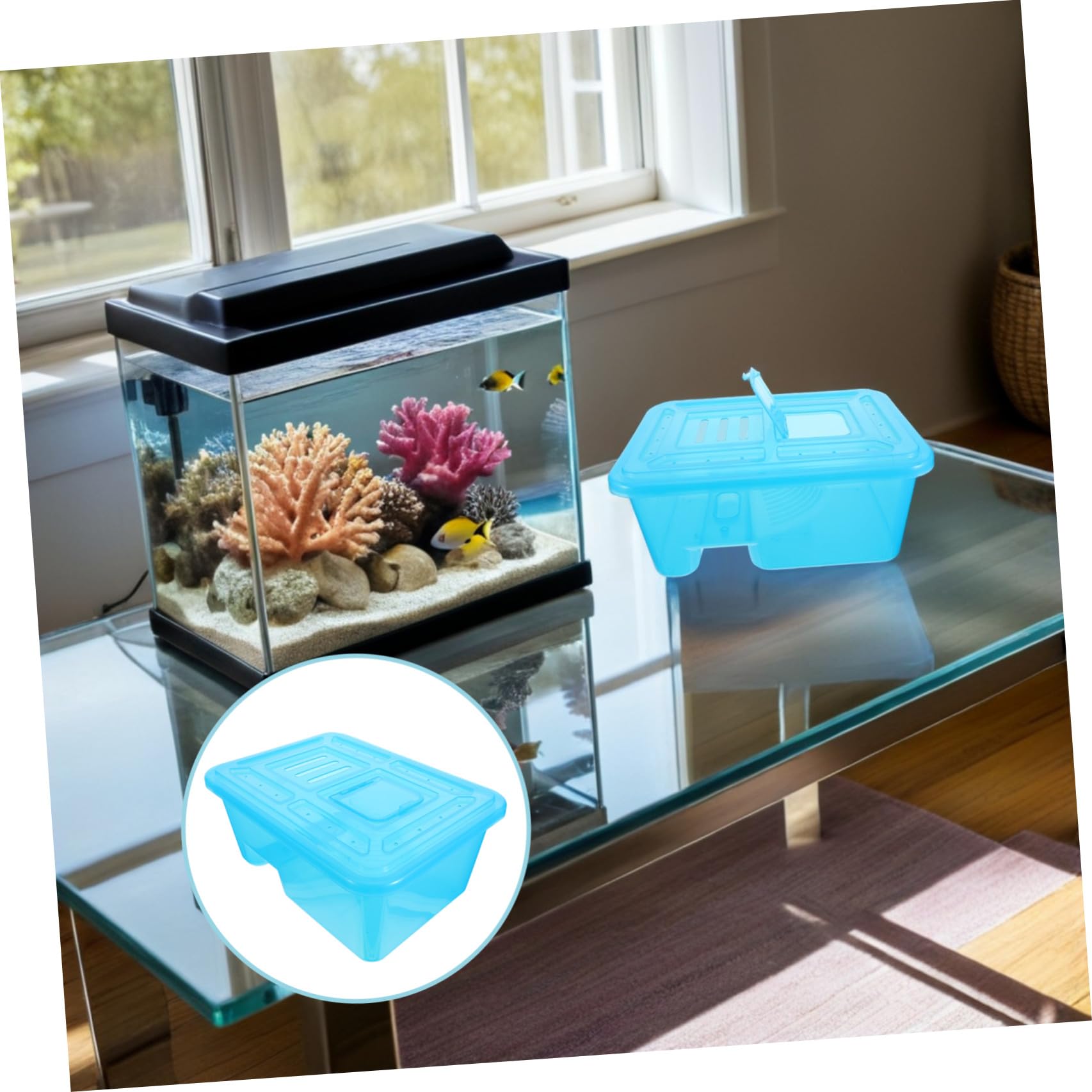 GALPADA Habitat per Tartarughe con Coperchio Piccolo Acquario per Tartarughe in Plastica con Piattaforma Rimovibile per Rettili Base Anti-ribaltamento e Zona Umida e Asciutta