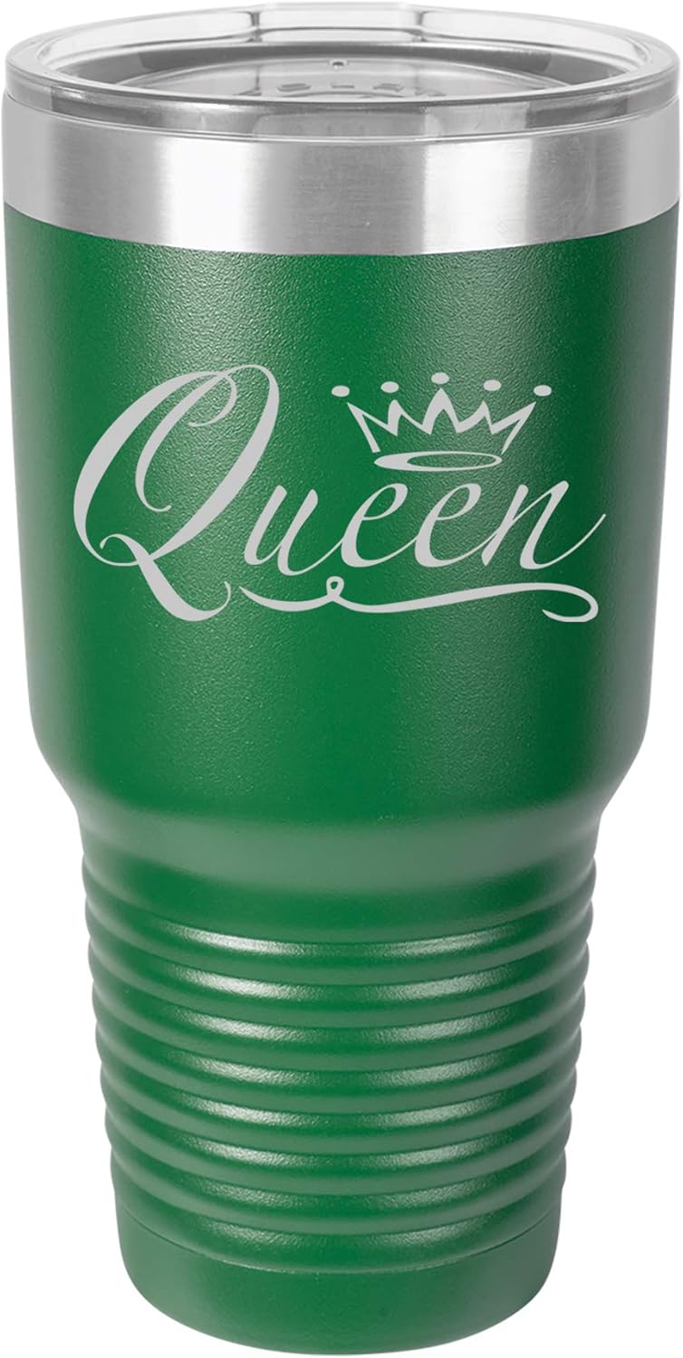 Tumbler Stainless Steel Vacuum Insulated Travel Mug Queen Fancy (Blue, 30 oz)