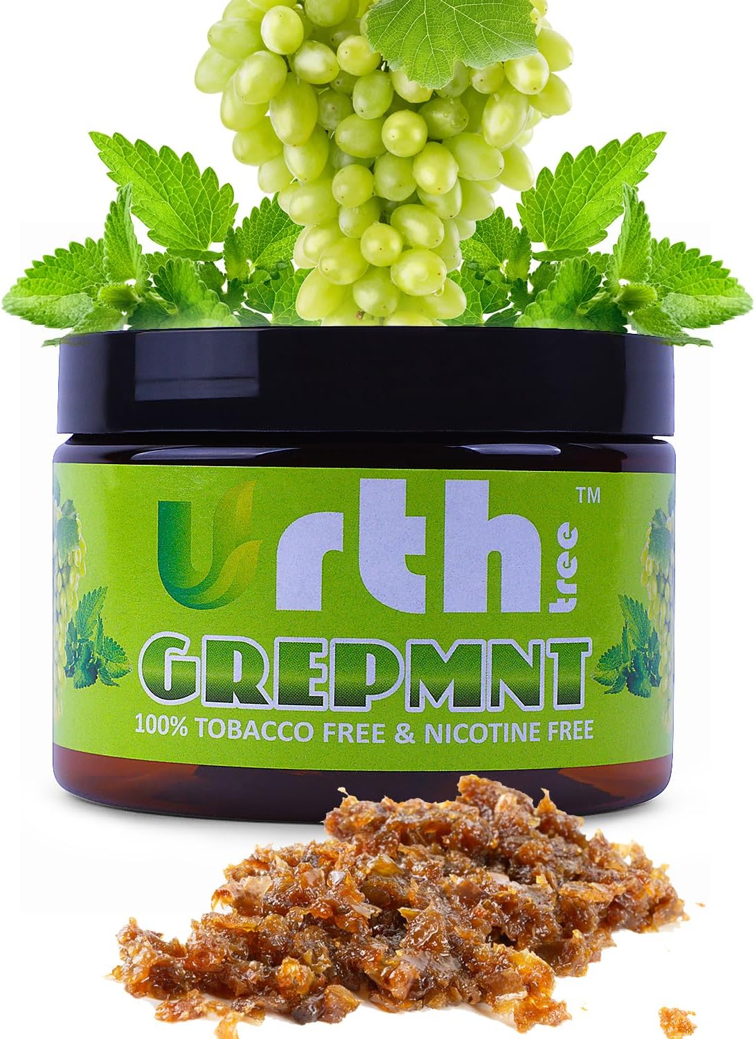 UrthTree Hookah Flavors, Shisha Herbal Molasses, Tobacco Free And Nicotine Free, 250 gram - 8.8 Ounce, Premium Variety Flavors, Made 100% From Apple Skin (Grape Mint)