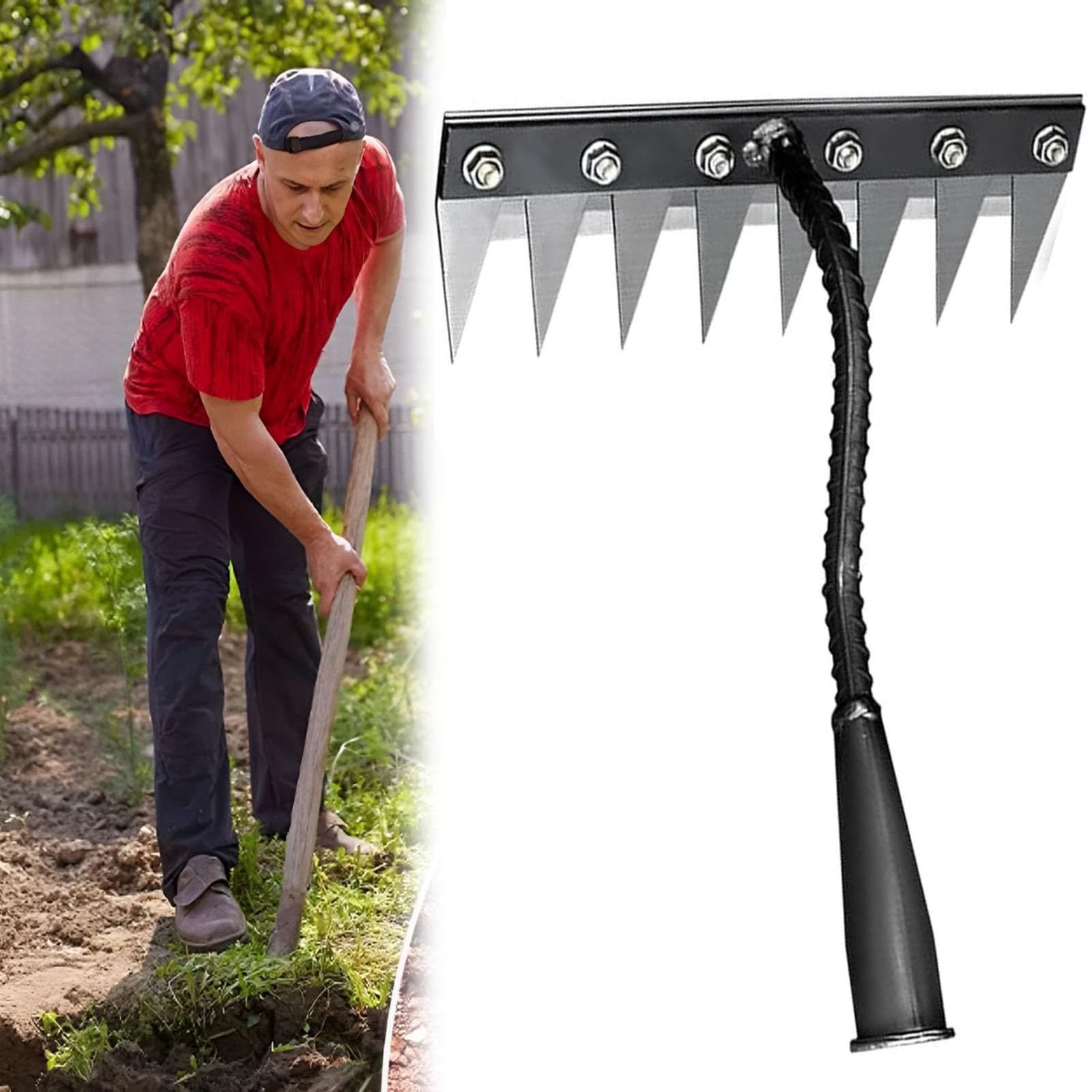 5/6/7/8 Teeth Iron Rake for Gardening and Weeding, IronRake 2.0 | Upgraded Iron Weeding Rake, The Heavy-Duty Iron Weeding for Efficient Garden Weeding (8Tooth)